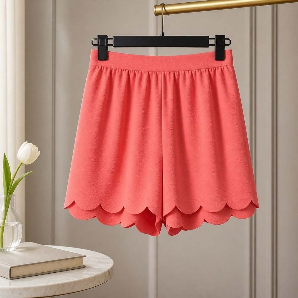 Everly Scalloped Hem Shorts Coral Size S #593